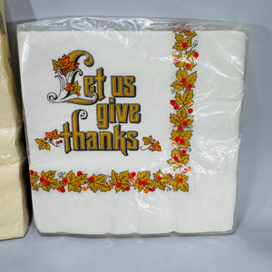 Vintage Hallmark Thanksgiving Napkins NOS—2 Sealed Packs, “Let Us Give Thanks” & Harvest Leaves, Made in USA, Fall Table Decor, 1970s