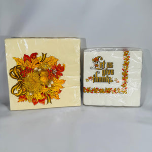 Vintage Hallmark Thanksgiving Napkins NOS—2 Sealed Packs, “Let Us Give Thanks” & Harvest Leaves, Made in USA, Fall Table Decor, 1970s