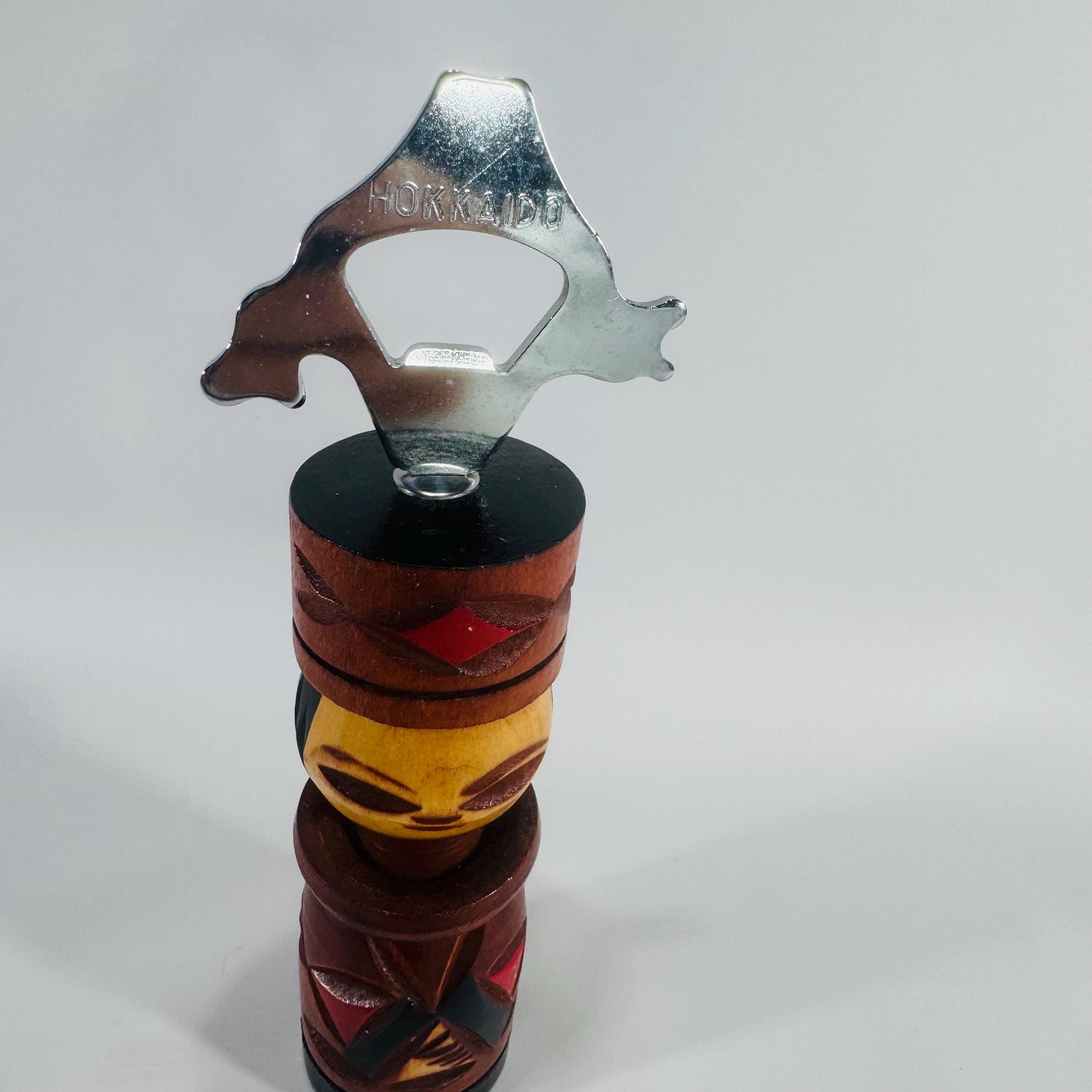 Vintage Hokkaido Kokeshi Bottle Opener • Hand-Carved Wood Japanese Souvenir • 7x1.5" Folk Art Barware Decor • Mid-Century Collectible Gift