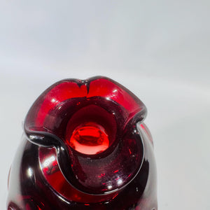 Bo Borgström for Åseda | Ruby Red Art Glass Decanter w/ Clear Stopper | Knobbly Swirls, Sommerso Base | Swedish MCM | Bold Mid-Century