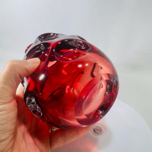 Bo Borgström for Åseda | Ruby Red Art Glass Decanter w/ Clear Stopper | Knobbly Swirls, Sommerso Base | Swedish MCM | Bold Mid-Century