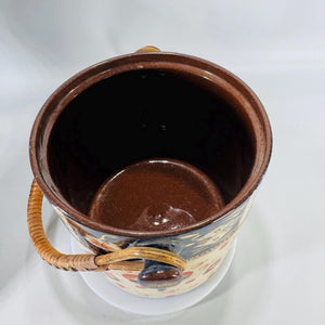 Vintage Imari Style Biscuit Barrel | Japanese Ceramic Cookie Jar | Black, Orange & Gold | Wood/Rattan Handle 5.5" Mid Century Kitchen Decor