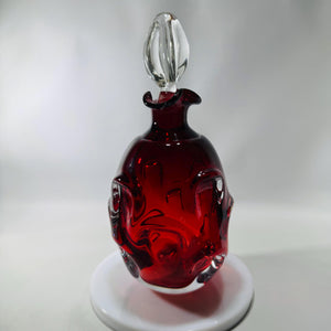 Bo Borgström for Åseda | Ruby Red Art Glass Decanter w/ Clear Stopper | Knobbly Swirls, Sommerso Base | Swedish MCM | Bold Mid-Century