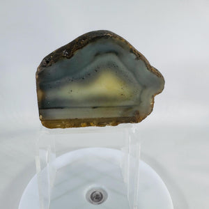 Landscape Agate Display Stone |Polished “Picture” Agate Slice |5" Desk Specimen, 1.5 lb |Gray Cream Bands |Natural Mineral Decor|Paperweight
