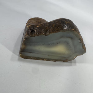 Landscape Agate Display Stone |Polished “Picture” Agate Slice |5" Desk Specimen, 1.5 lb |Gray Cream Bands |Natural Mineral Decor|Paperweight