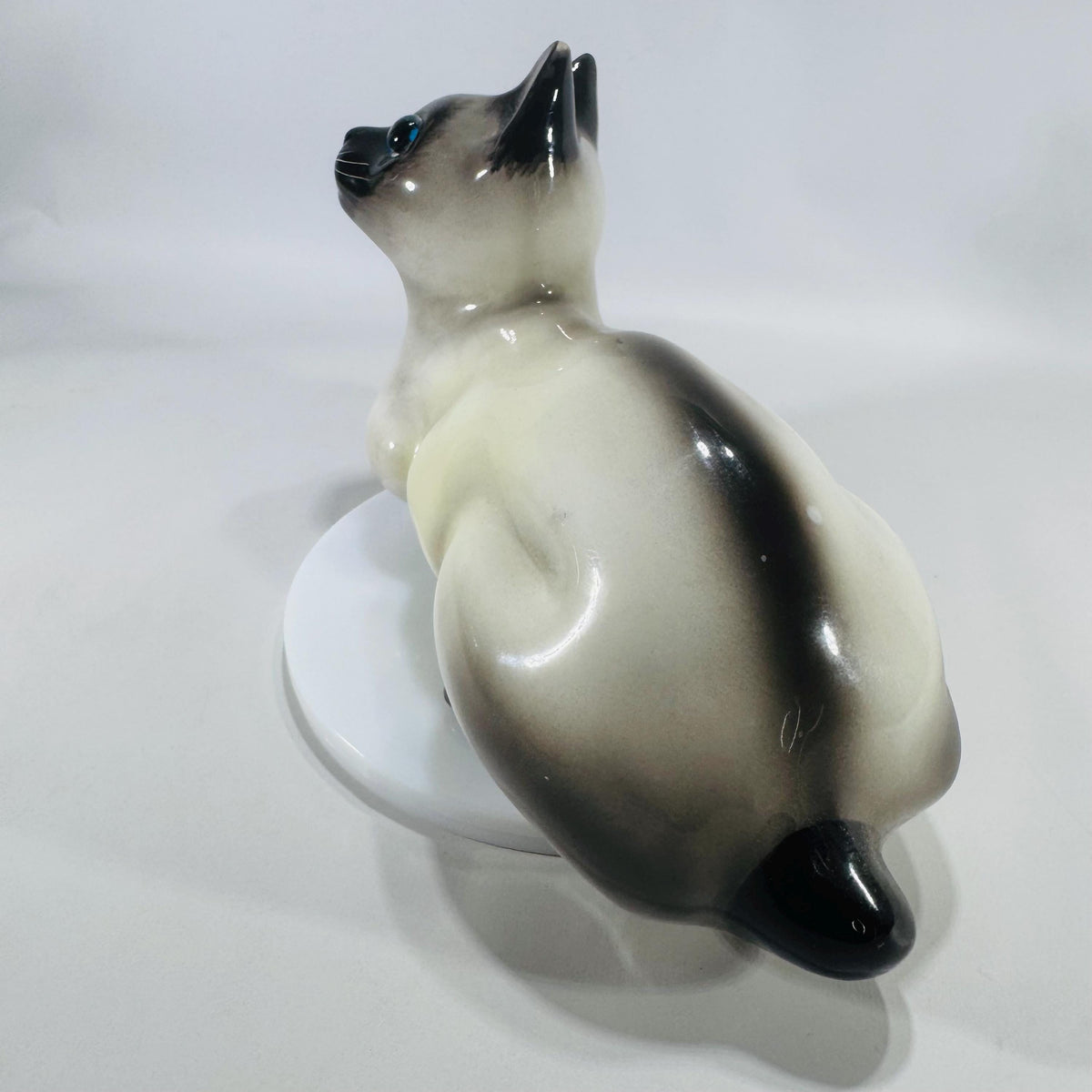 Vintage Italian Siamese Cat Figurine | Ceramic Cat with Blue Glass Eyes | Mid Century Decor | Italy Pottery | 8 Inch Collectible Cat Statue