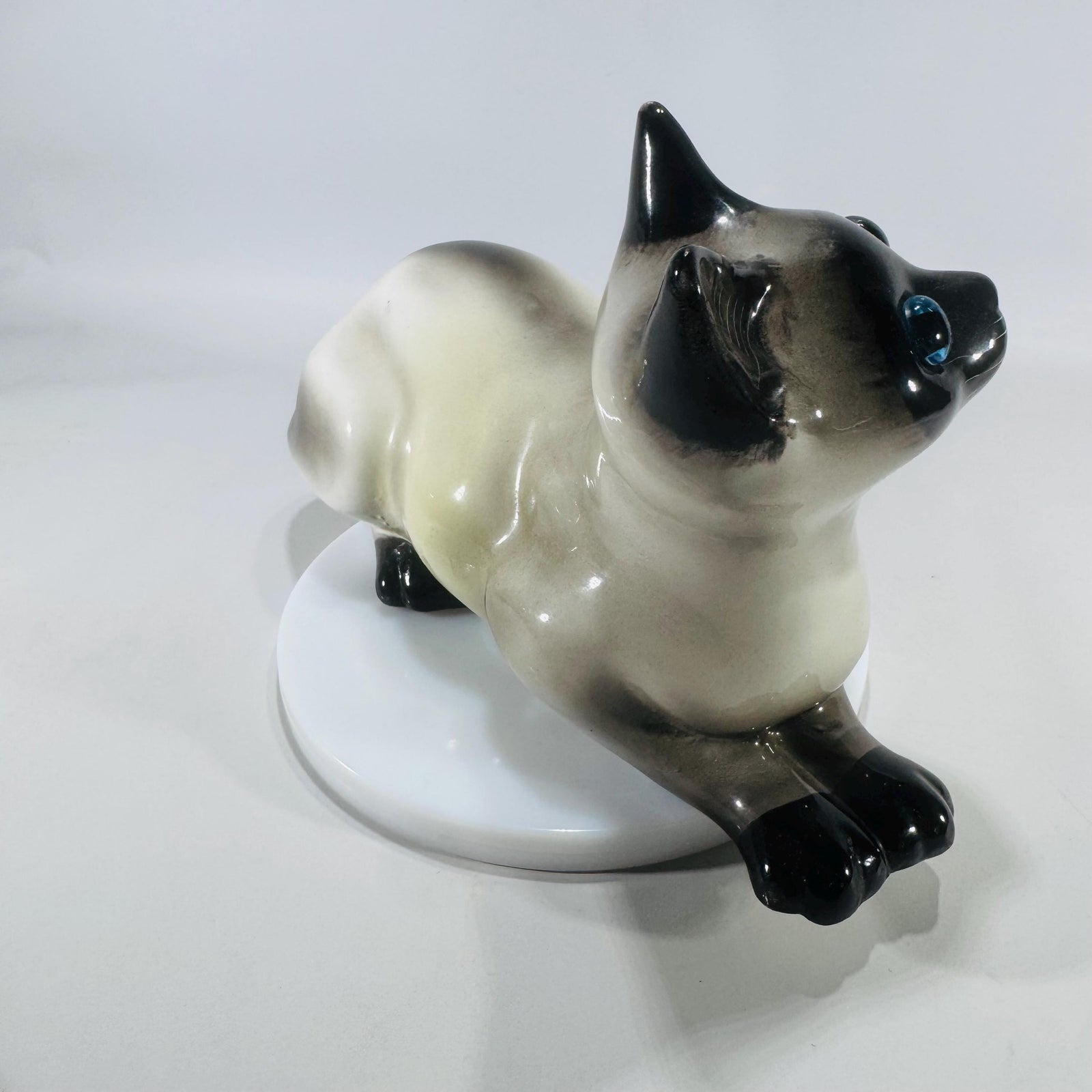 Vintage Italian Siamese Cat Figurine | Ceramic Cat with Blue Glass Eyes | Mid Century Decor | Italy Pottery | 8 Inch Collectible Cat Statue