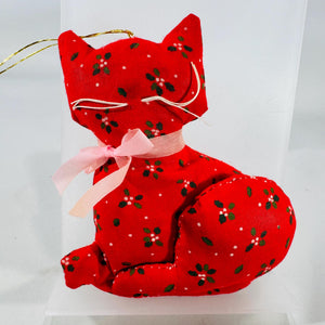 Handmade Floral Fabric Cat Ornaments – Retro Christmas Decor, Cat Lover Gift