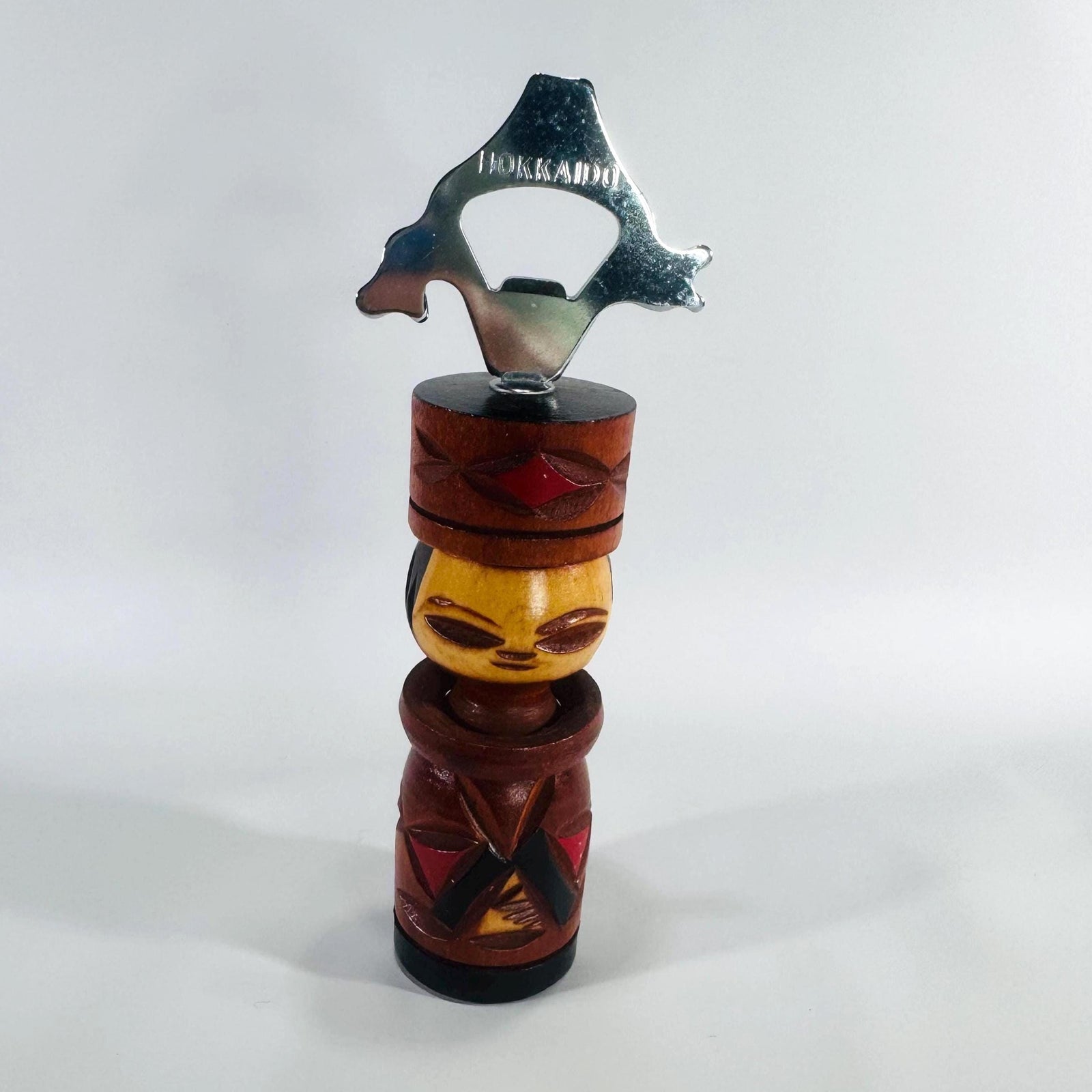 Vintage Hokkaido Kokeshi Bottle Opener • Hand-Carved Wood Japanese Souvenir • 7x1.5" Folk Art Barware Decor • Mid-Century Collectible Gift