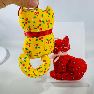 Handmade Floral Fabric Cat Ornaments – Retro Christmas Decor, Cat Lover Gift