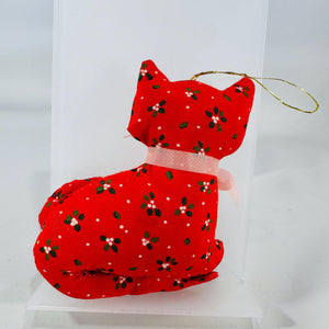 Handmade Floral Fabric Cat Ornaments – Retro Christmas Decor, Cat Lover Gift