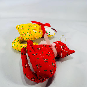 Handmade Floral Fabric Cat Ornaments – Retro Christmas Decor, Cat Lover Gift