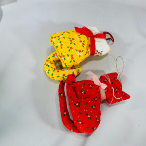 Handmade Floral Fabric Cat Ornaments – Retro Christmas Decor, Cat Lover Gift