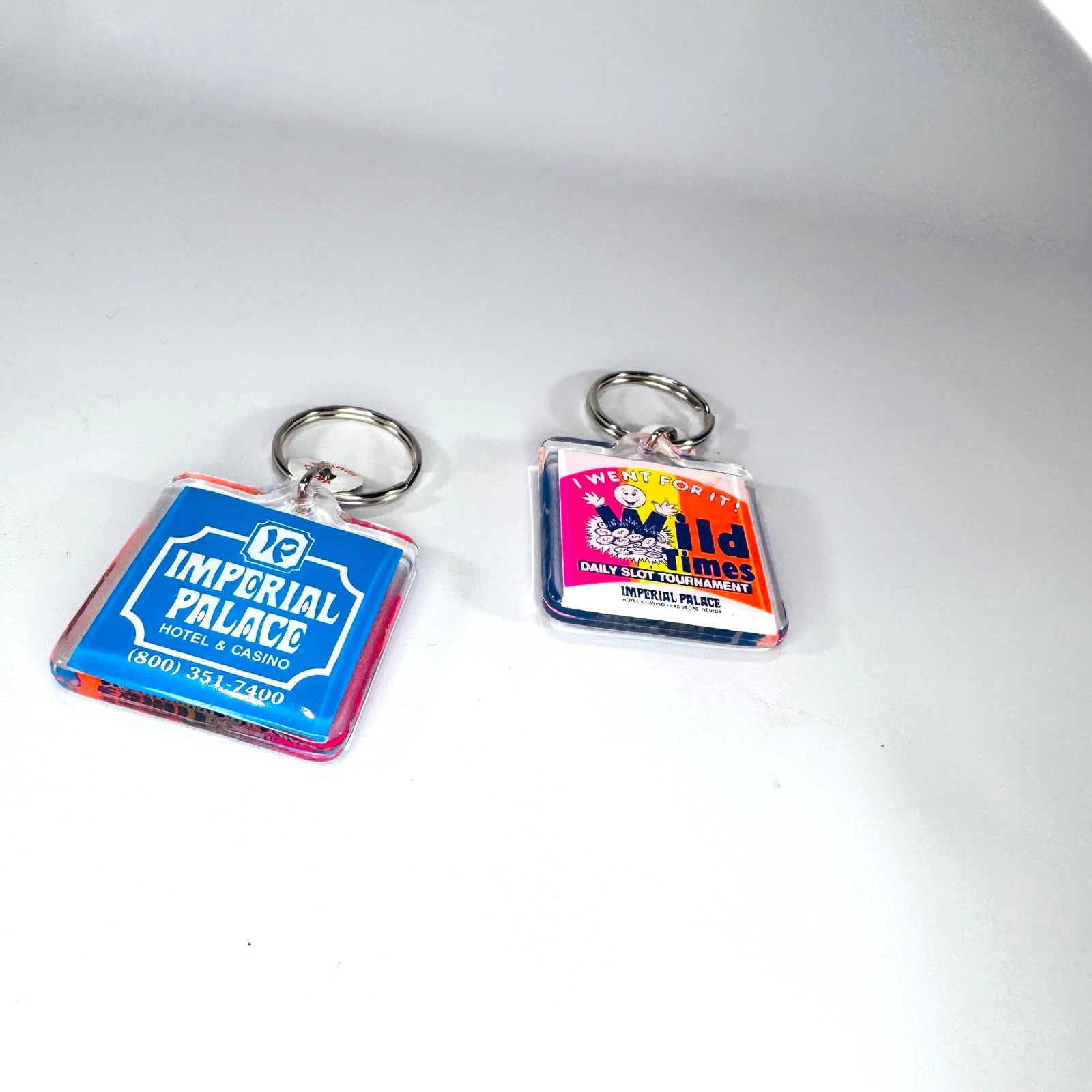 Vintage Imperial Palace Las Vegas Keychains (2 Identical) | Casino Souvenir | Old Times Slot Tournament | 1980s–90s