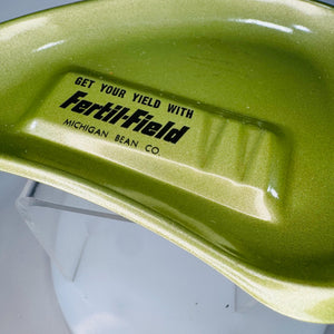 Vintage Fertil-Field Michigan Bean Co Advertising Ashtray | Green Boomerang Glass Tray | “Get Your Yield With” Farm Promo | 6x4