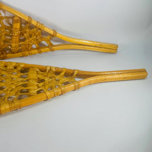 Vintage Miniature Snowshoes Pair 16” Wood & Rawhide | Salesman Sample Cabin Lodge Wall Decor | Rustic Winter Shelf Gift