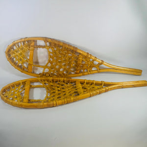 Vintage Miniature Snowshoes Pair 16” Wood & Rawhide | Salesman Sample Cabin Lodge Wall Decor | Rustic Winter Shelf Gift
