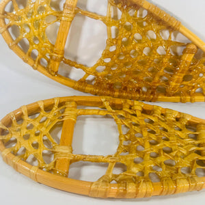 Vintage Miniature Snowshoes Pair 16” Wood & Rawhide | Salesman Sample Cabin Lodge Wall Decor | Rustic Winter Shelf Gift