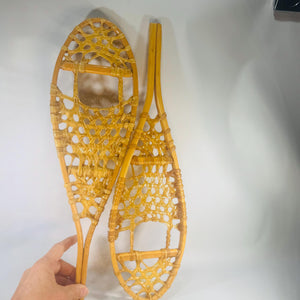 Vintage Miniature Snowshoes Pair 16” Wood & Rawhide | Salesman Sample Cabin Lodge Wall Decor | Rustic Winter Shelf Gift