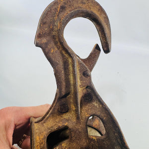 Vintage Cast Iron Barn Pulley with Hook | Rustic Farmhouse Industrial Decor | Heavy Spoked Wheel Farm Hardware