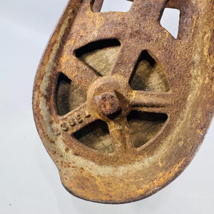 Vintage Cast Iron Barn Pulley with Hook | Rustic Farmhouse Industrial Decor | Heavy Spoked Wheel Farm Hardware