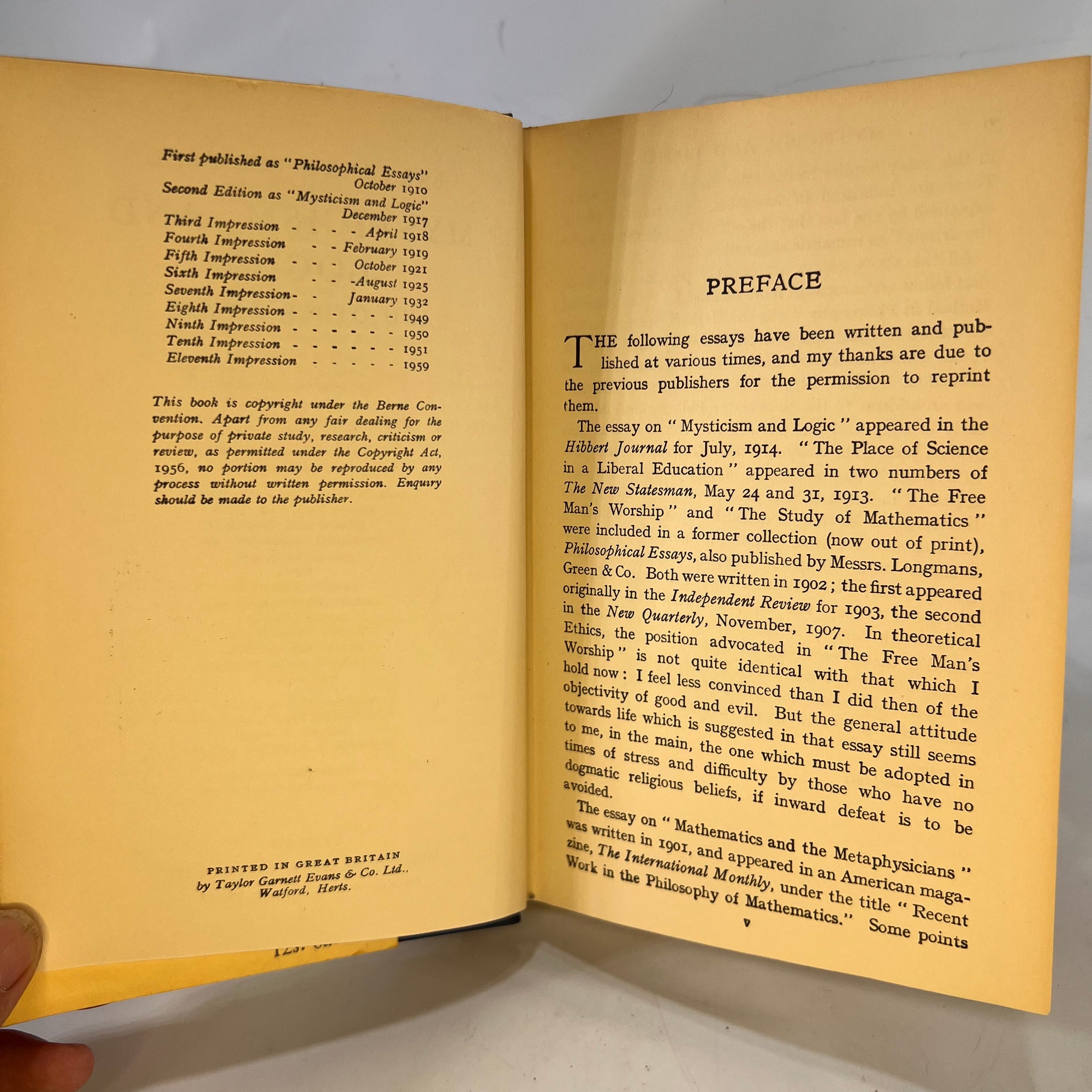 Mysticism & Logic other Essays by Bertrand Russell 1959-Reading Vintage