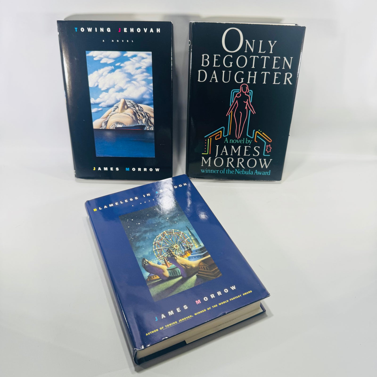 James Morrow Hardcover Bundle (3) — Towing Jehovah + Only Begotten Daughter + Blameless in Abaddon (1990s Satirical Sci-Fi)