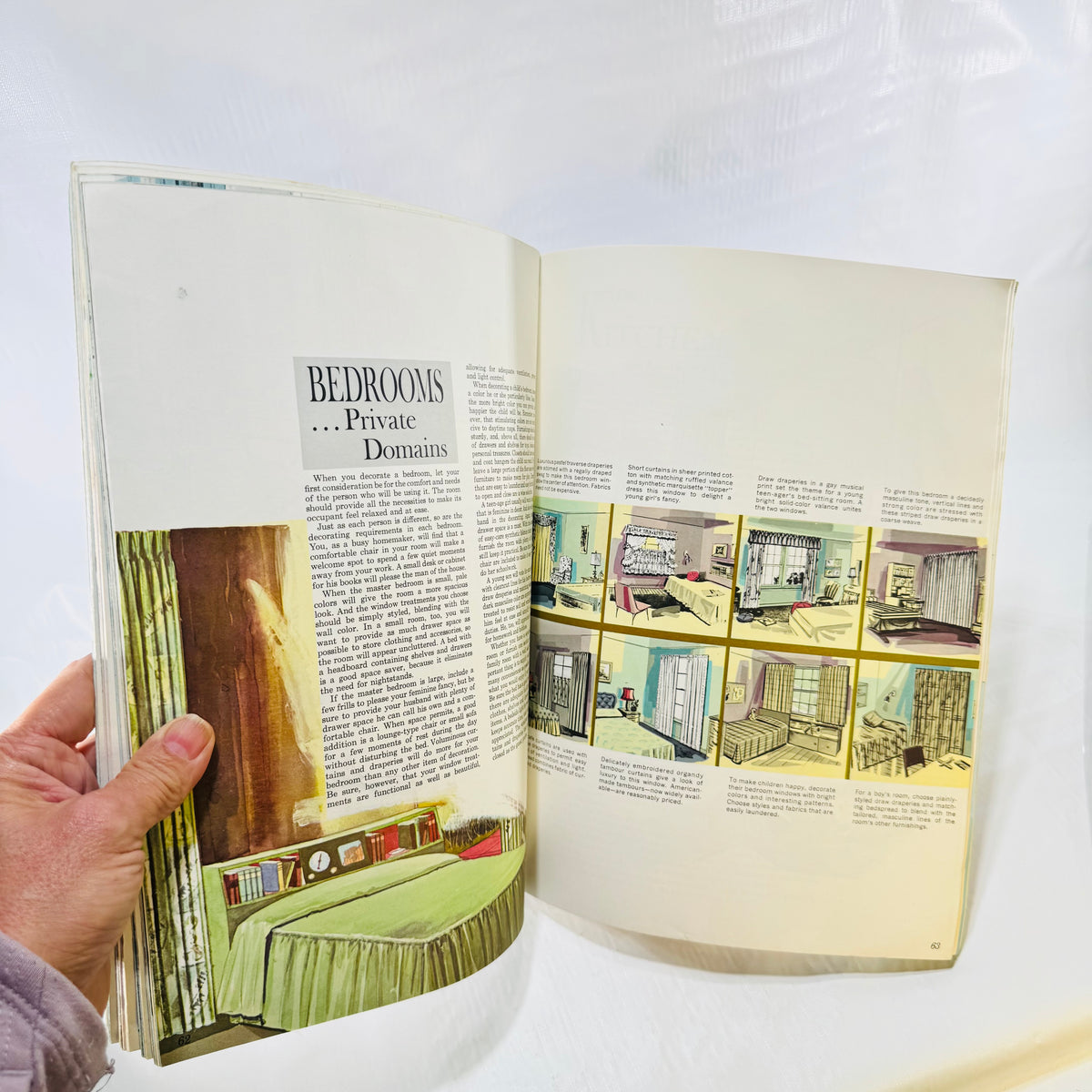 Bedrooms, Private Domains pages with retro window treatments