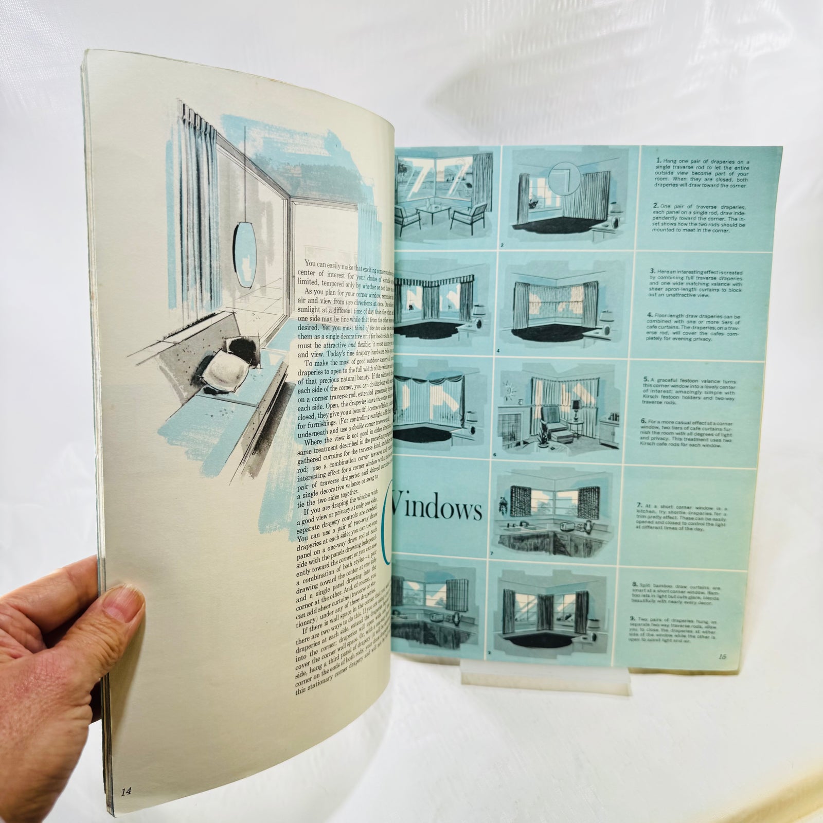 Corner windows pages with mid-century color illustrations