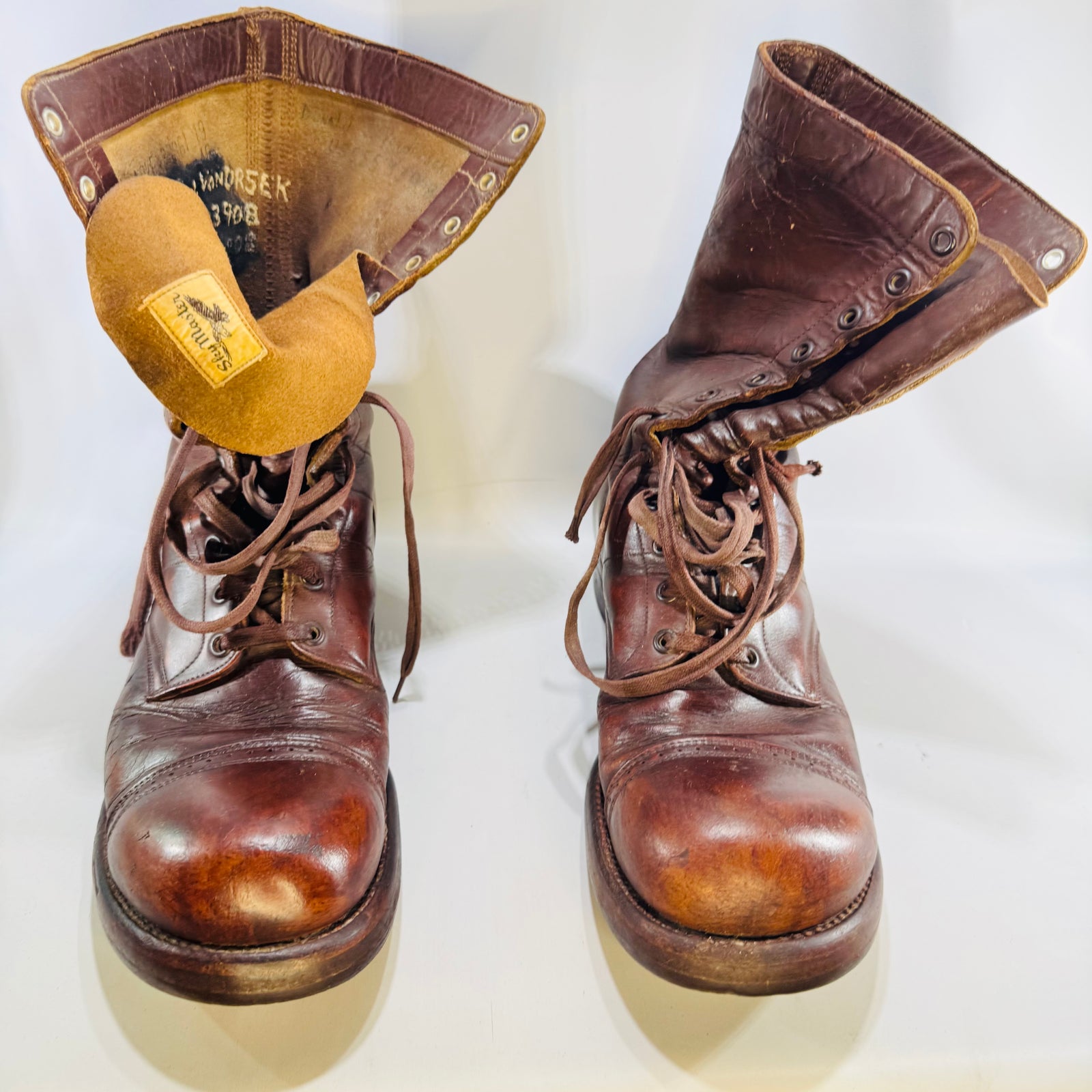 Sky Master WWII Jump Boots 1946 Named Donald J VanOrsek Size 10½ Brown Leather Airborne Paratrooper Military Boots