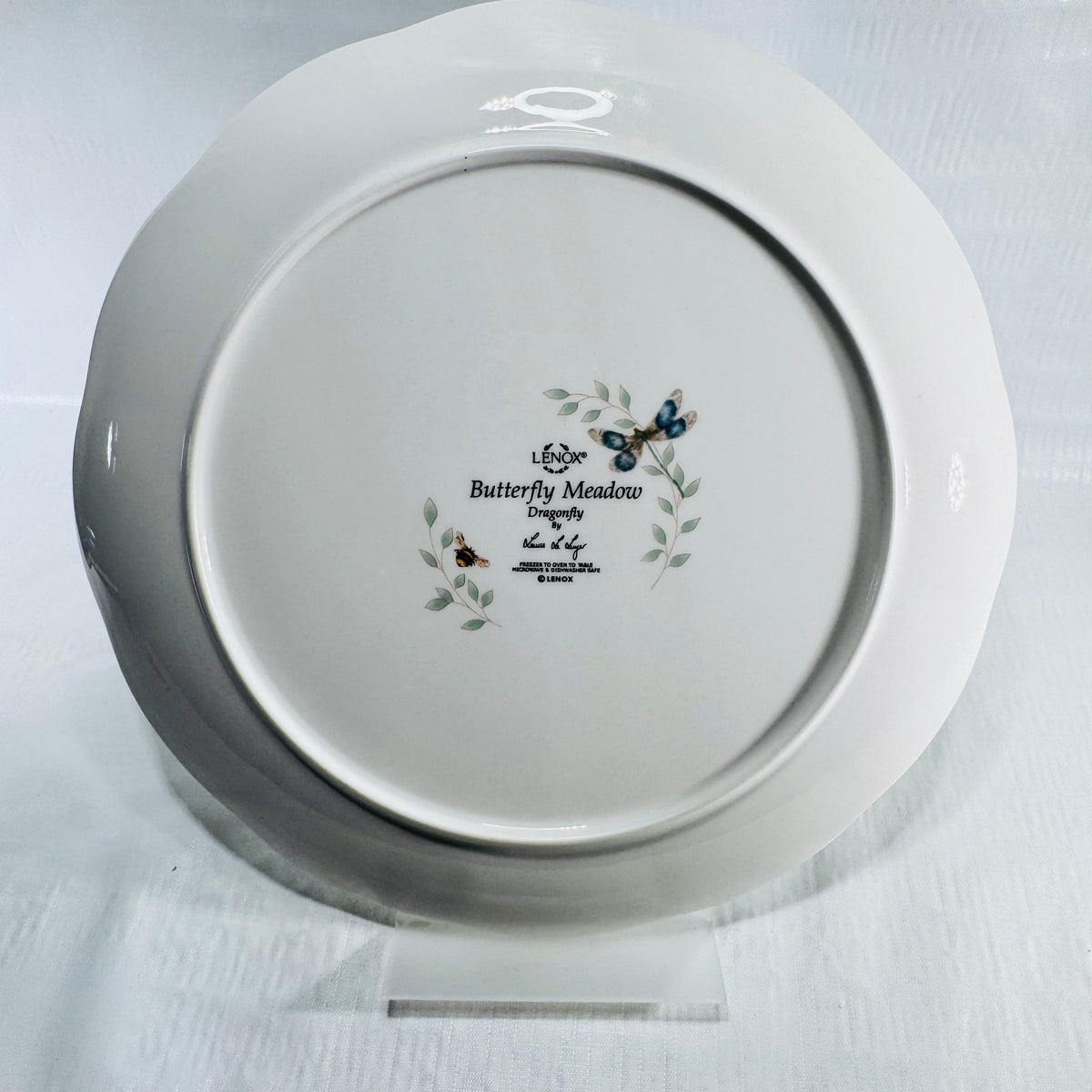 Underside of the Lenox Butterfly Meadow Dragonfly 11 inch dinner plate showing the backstamp