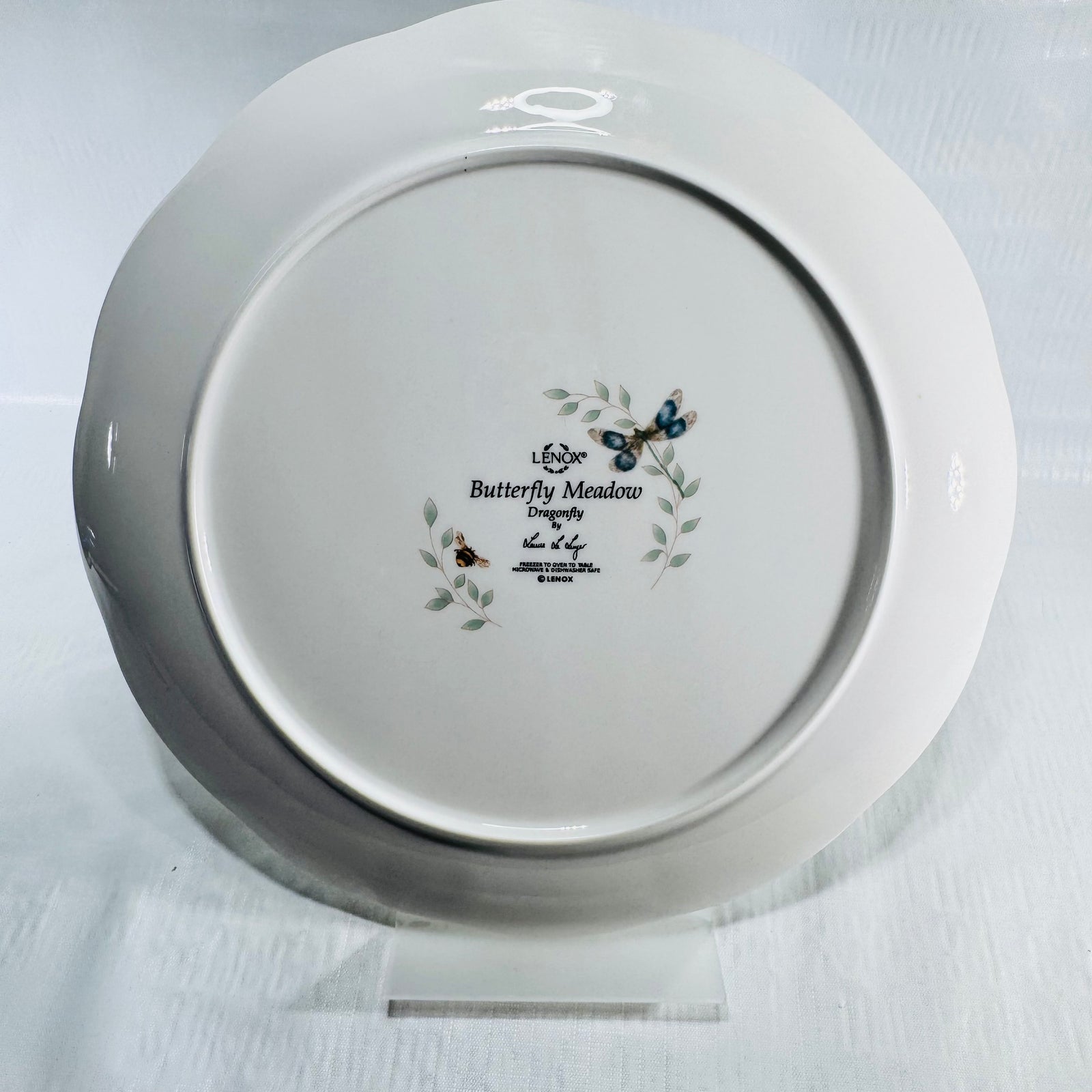 Underside of the Lenox Butterfly Meadow Dragonfly 11 inch dinner plate showing the backstamp