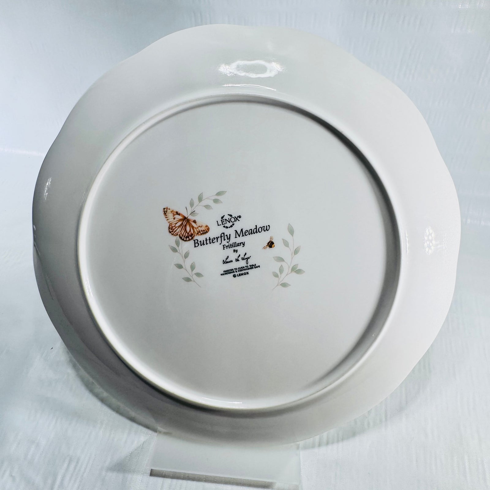 Underside of the Lenox Butterfly Meadow Fritillary 11 inch dinner plate showing the maker mark