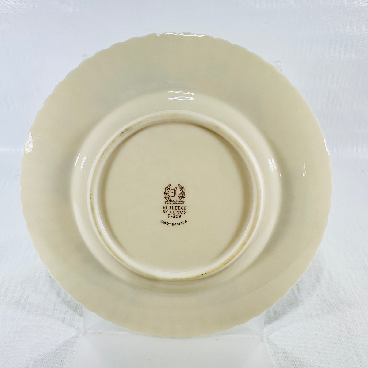 Back of Lenox Rutledge bread and butter plate showing Rutledge by Lenox P-303 mark