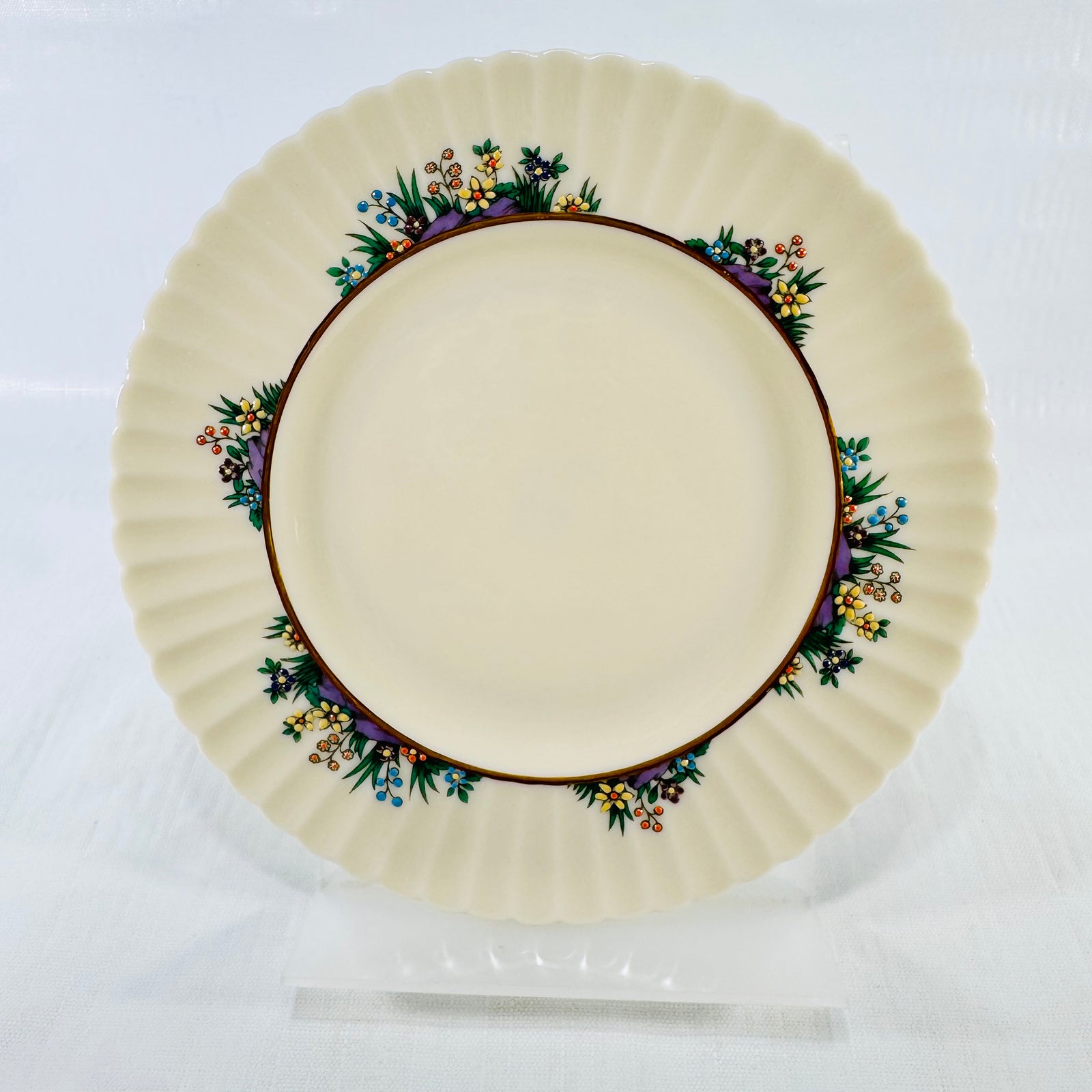 Lenox Rutledge bread and butter plate with fluted scalloped rim, gold band and enamel flowers