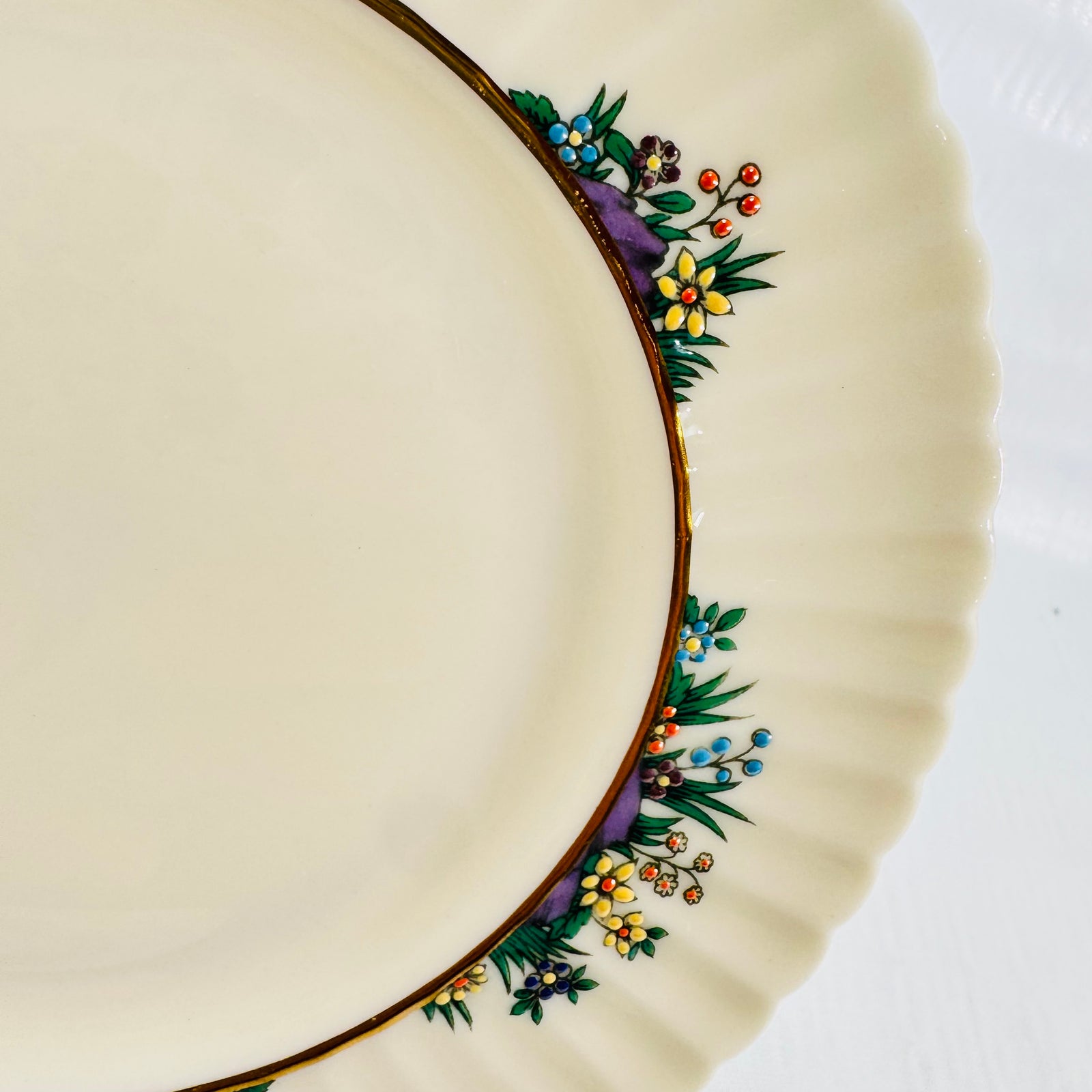 Lenox Rutledge bread and butter plate with fluted scalloped rim, gold band and enamel flowers