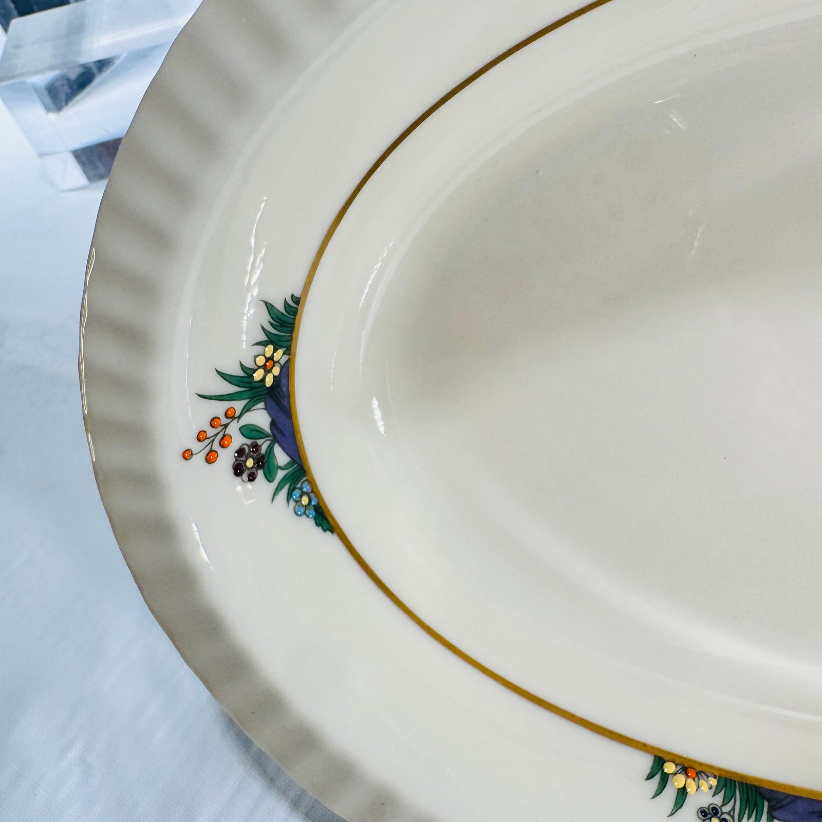 Lenox Rutledge oval open vegetable bowl, 10 by 7 1/2 inches, ivory china with gold trim
