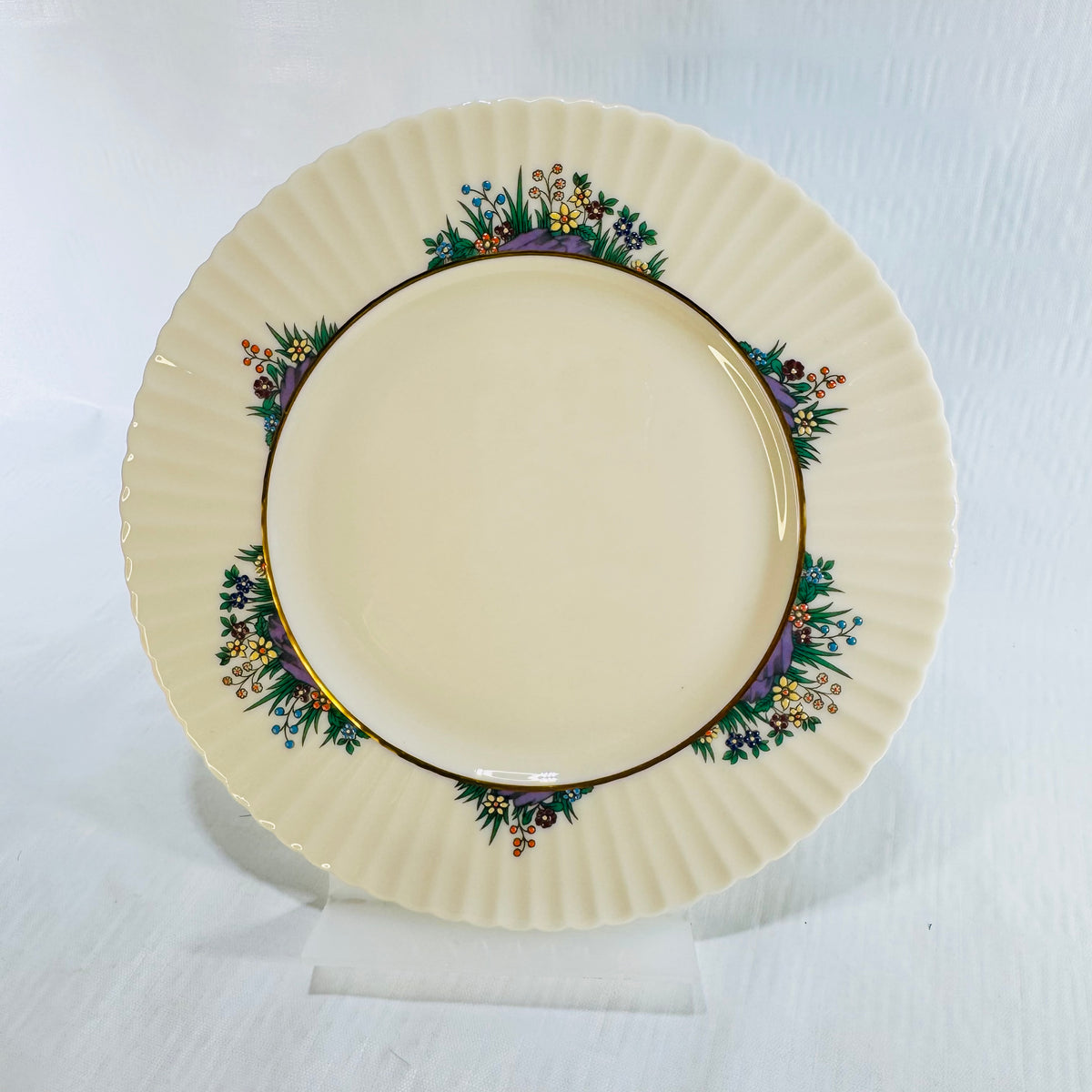 Lenox Rutledge ivory china salad plate with floral sprays and fluted gold trimmed rim