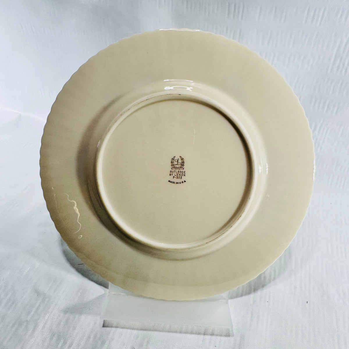 Back of the plate showing the Rutledge by Lenox P-303 backstamp