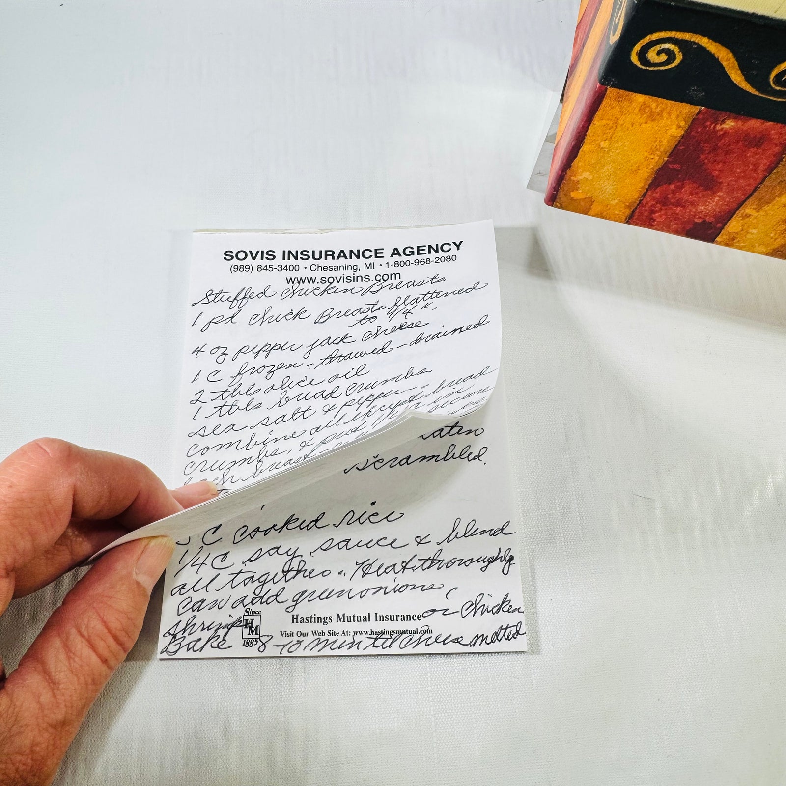 Handwritten recipe on a notepad sheet from the vintage recipe collection