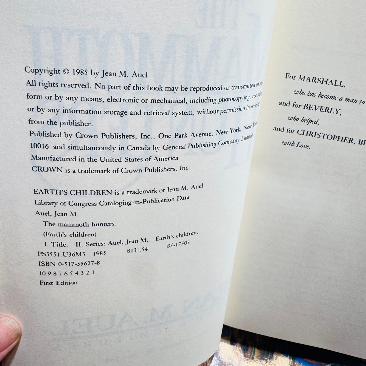 Copyright page with First Edition, number line down to 1 and ISBN