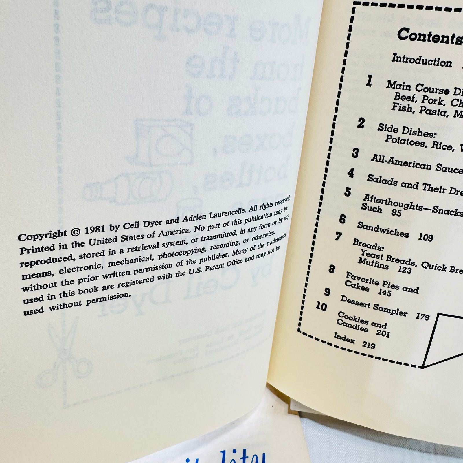 Copyright page showing 1981 above a contents list ending with Index