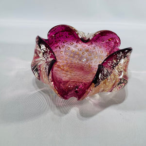 Murano Art Glass Cranberry Pink Aventurine Bullicante Bowl — Italian Hand Blown Freeform Centerpiece