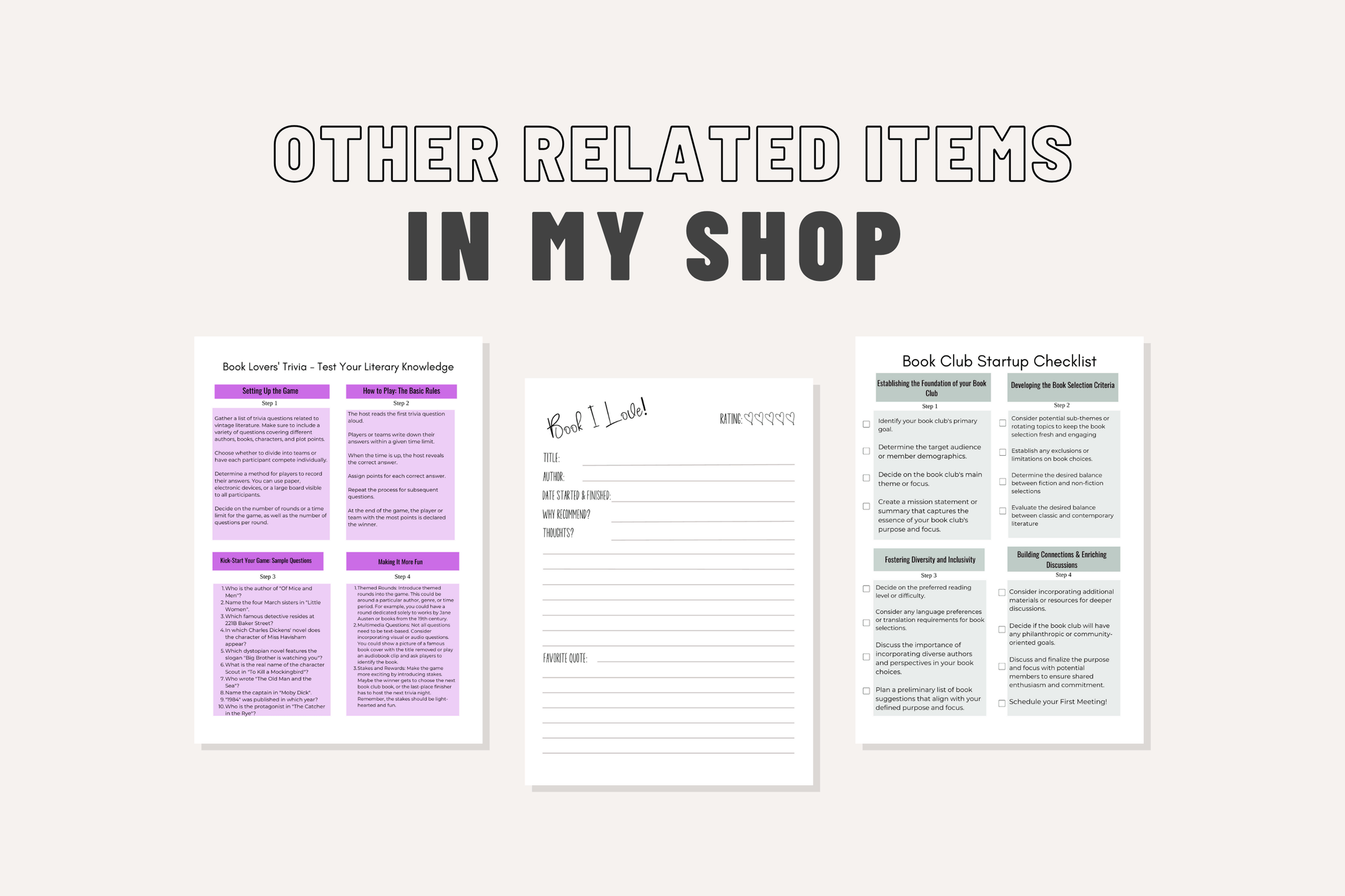 Minimalist Reading Planner Bundle – Letter Size PDF (Printable + Tablet Friendly)  Instant Digital Download | Free Shipping