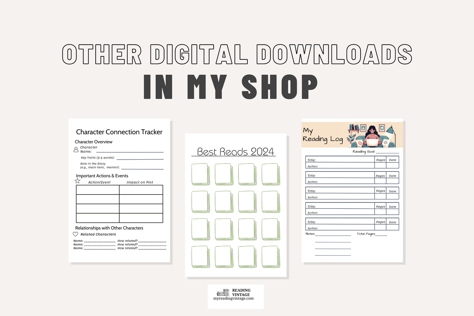 Vintage Reading Journal Pages - Digital Download PDF