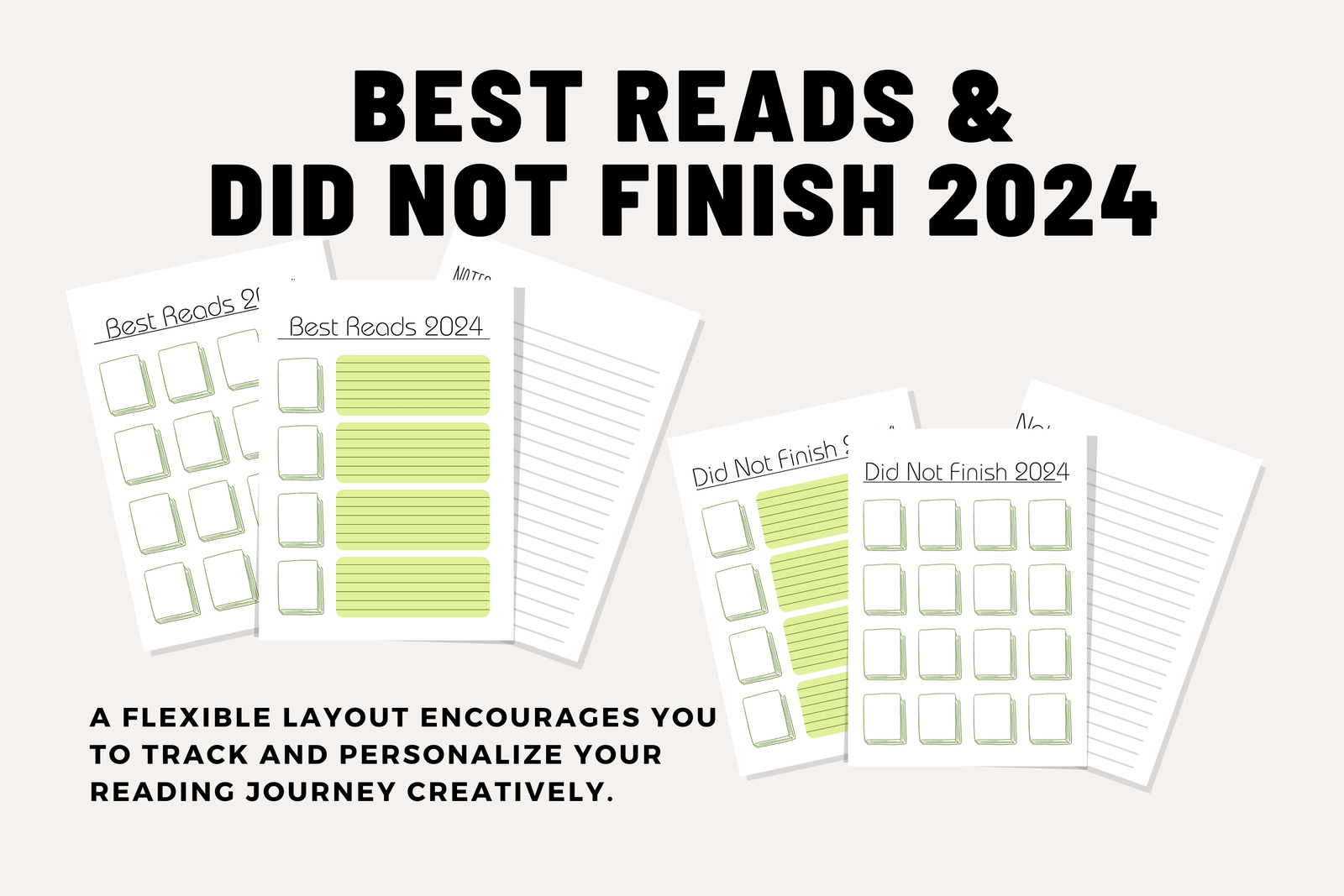 Best Reads & Did Not Finish Trackers 2024 5-Page Digital Download PDF