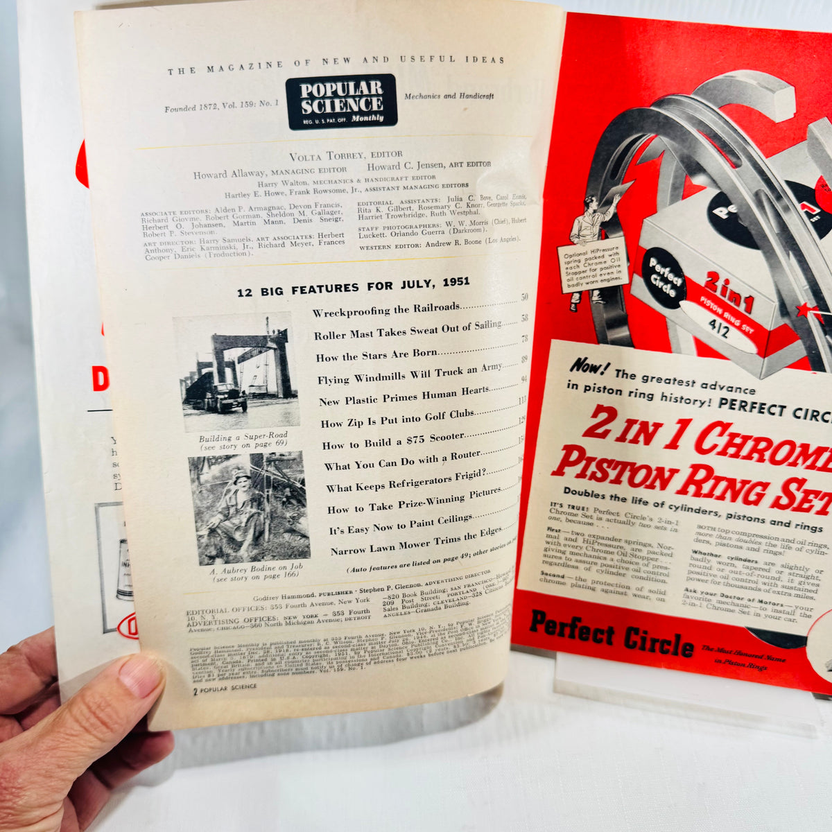 Popular Science Monthly July 1951 contents page