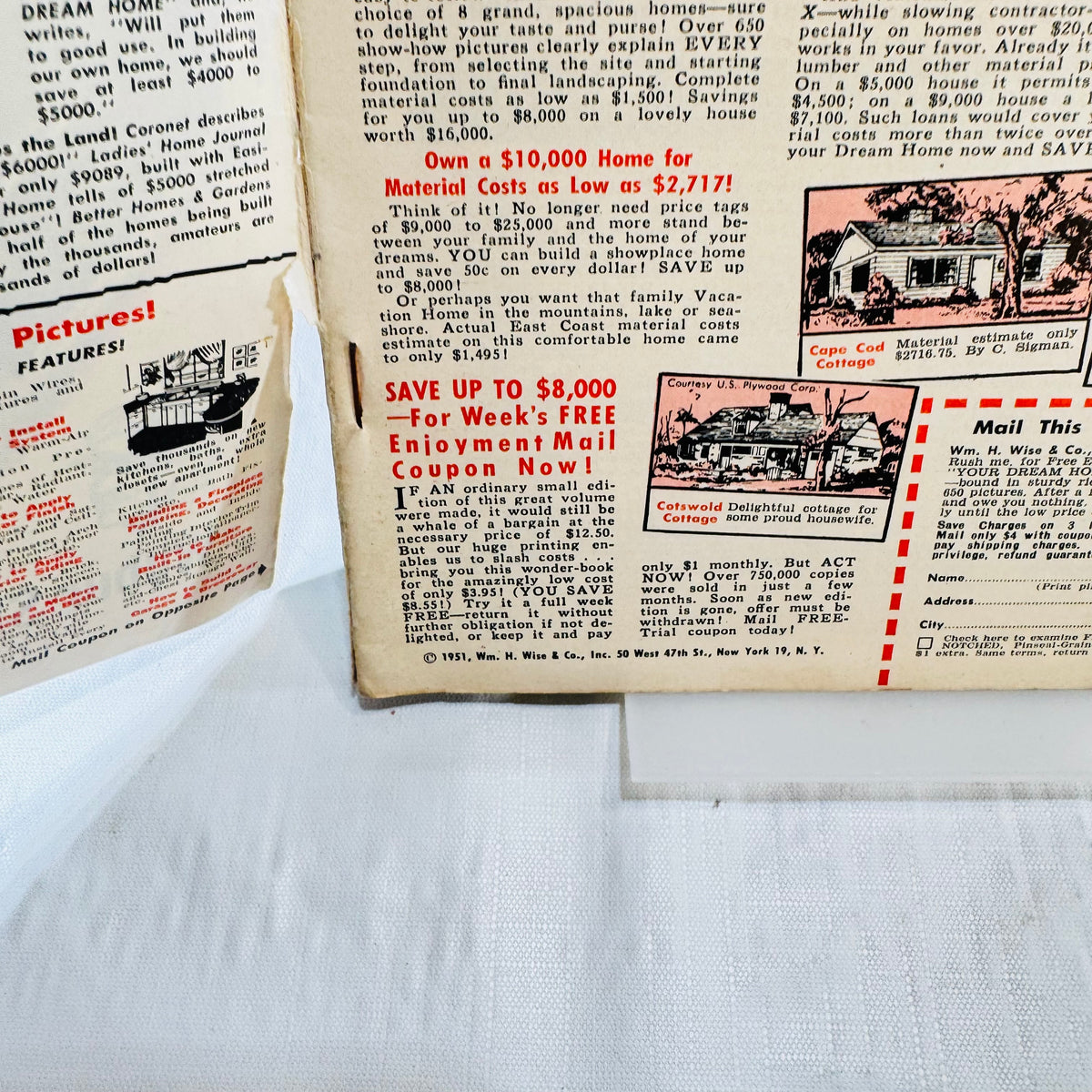February 1951 Popular Science advertisement pages for build it yourself dream home plans
