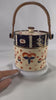 Vintage Imari Style Biscuit Barrel | Japanese Ceramic Cookie Jar | Black, Orange & Gold | Wood/Rattan Handle 5.5" Mid Century Kitchen Decor