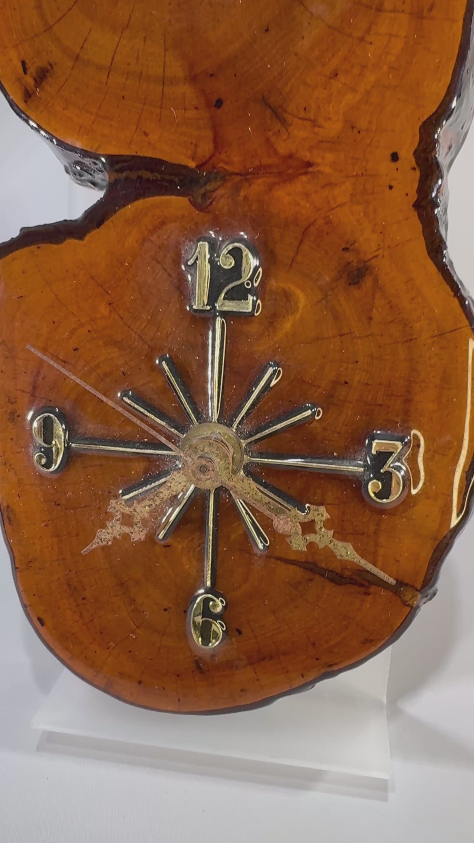 Vintage Live Edge Wood Slab Wall Clock | Rustic Lacquered Wood Clock